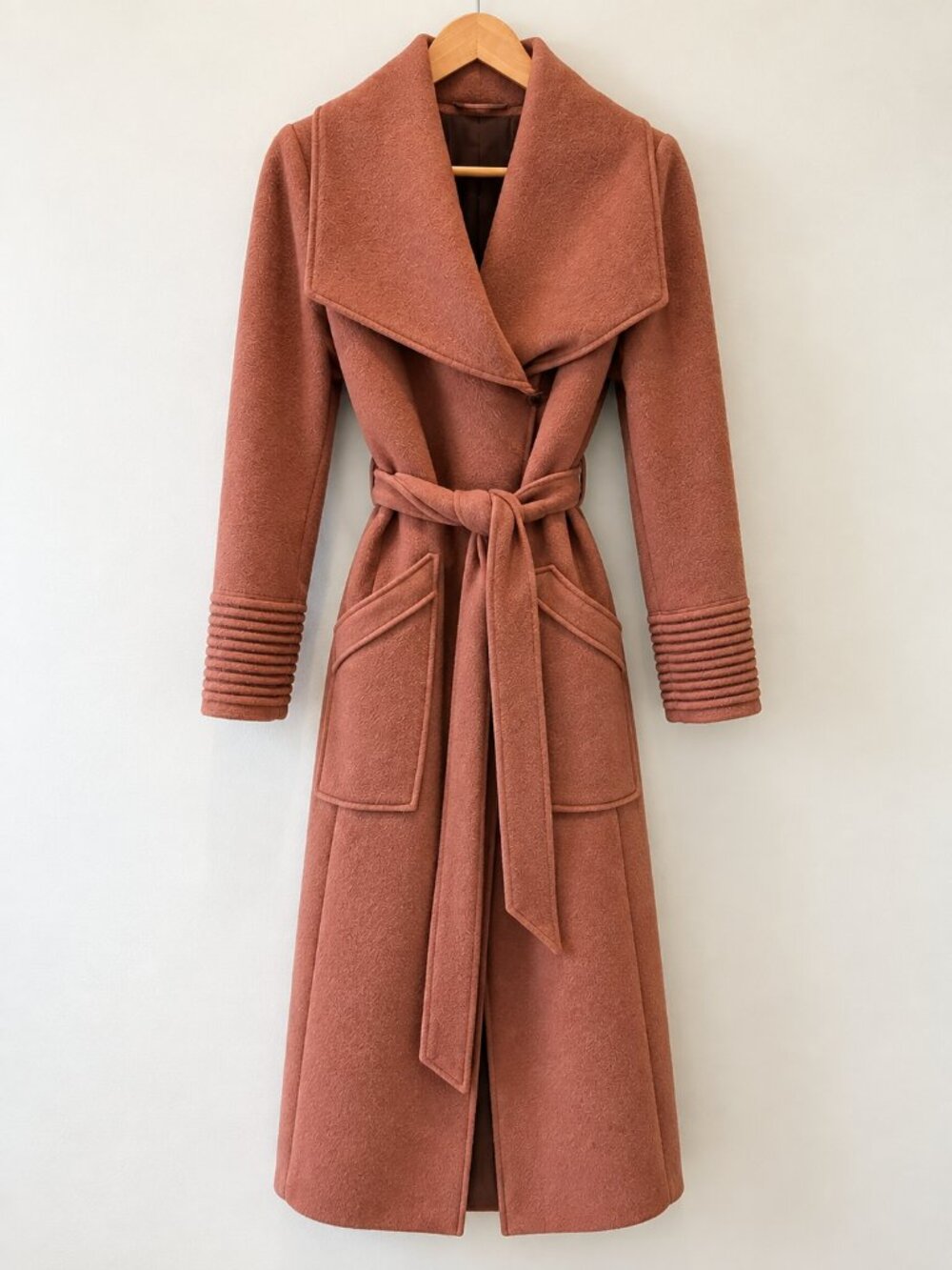 SENTALER Long Wide Collar Baby Alpaca Wrap Coat | XS